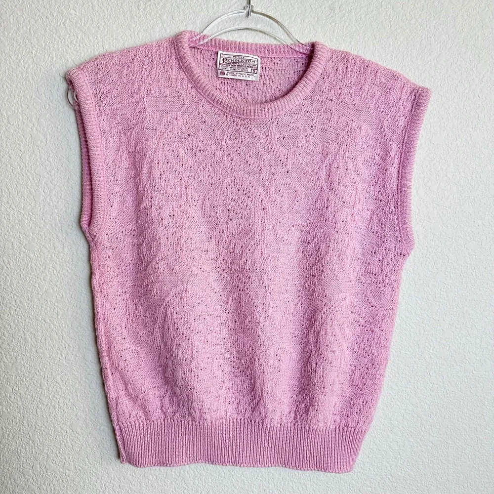 Pendleton Vintage Pink Wool Pointelle Knit Sweater Vest‎ Petite Small USA Made